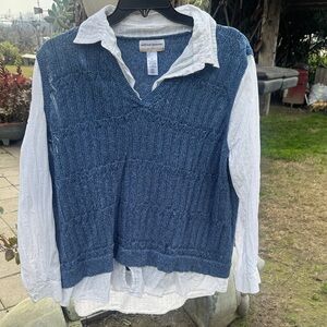 Alfred Dunner Blue Knit Vest with White Collar
